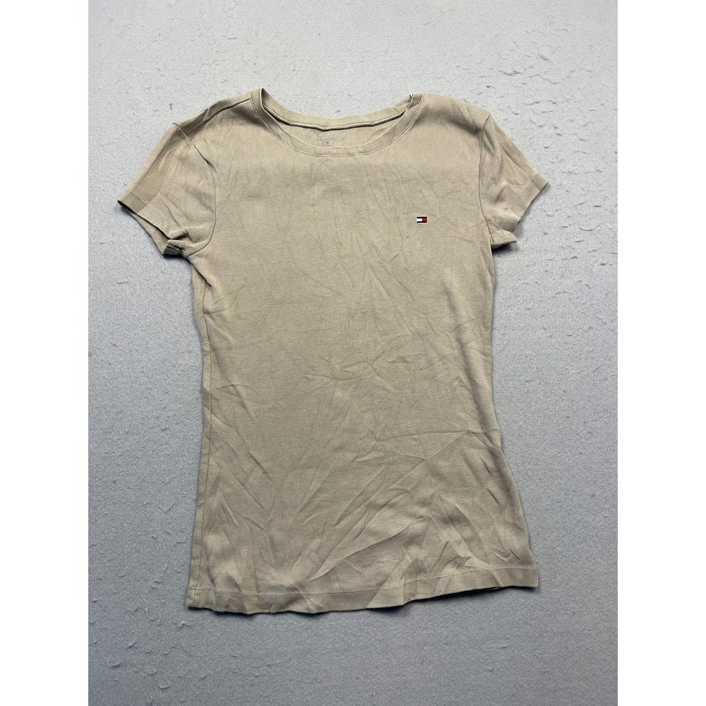 Tommy Hilfiger T-Shirt Ribbed Knit Tan XS Womens